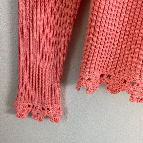 NEW Soft Surroundings Womens Large Coral Crochet Trim Cardigan Sweater Ribbed - Picture 10 of 12